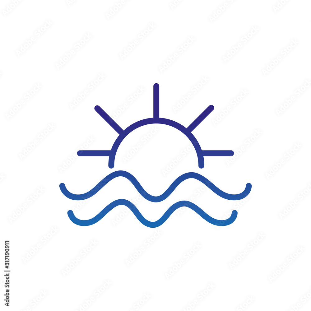 wave sea sun marine life thick line blue