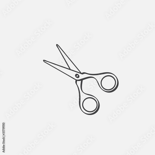 Scissor flat linear Icon logo design vector template, cut symbol, cutting icon