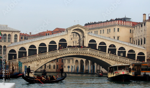 Venice, Italy, December 28, 2018 evocative image of the Rialto Bridge, one of the most famous symbols of the city