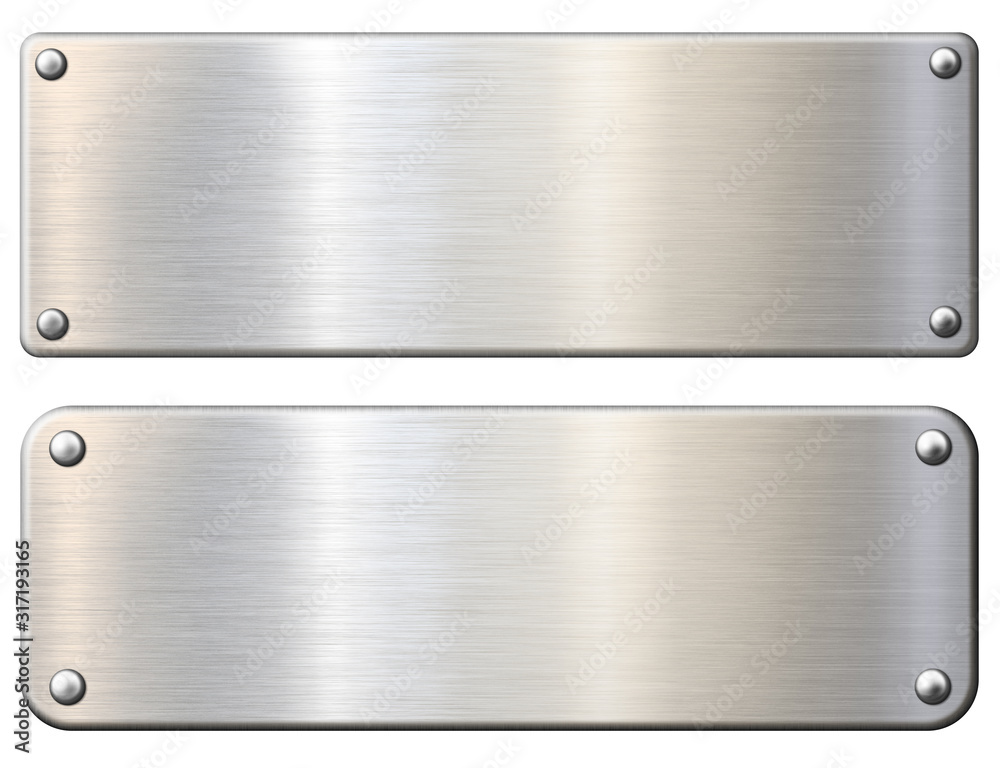 Simple metal plaques or plates set isolated 3d illustration with clipping path included