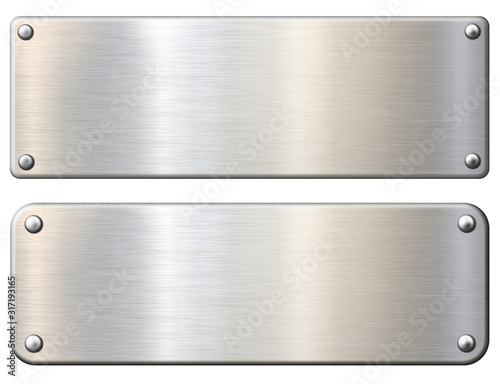 Simple metal plaques or plates set isolated 3d illustration with clipping path included
