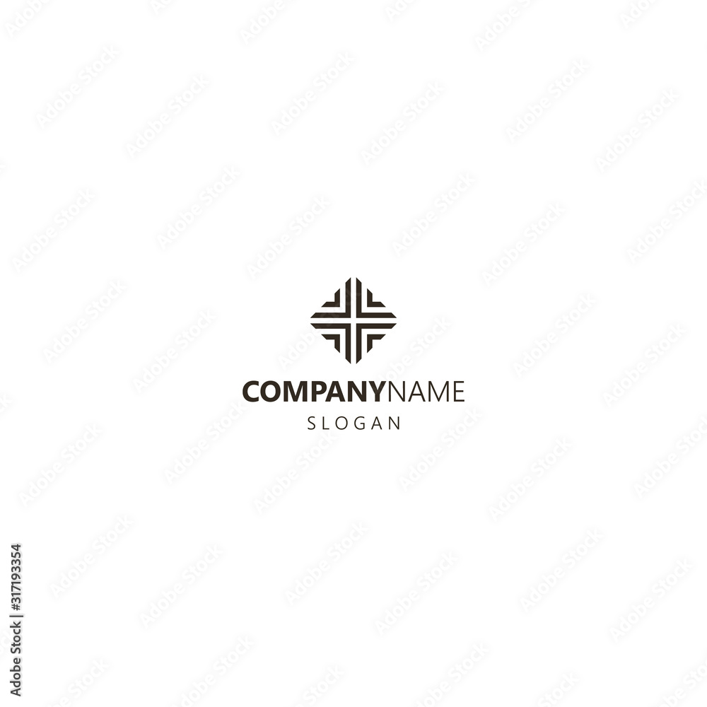 Obraz premium black and white simple vector rhombus flat art iconic logo of geometric cross-shaped pattern