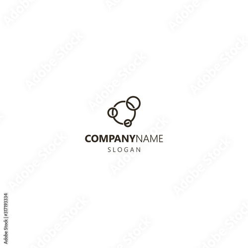 black and white simple line art vector iconic logo of three round orbits of different sizes