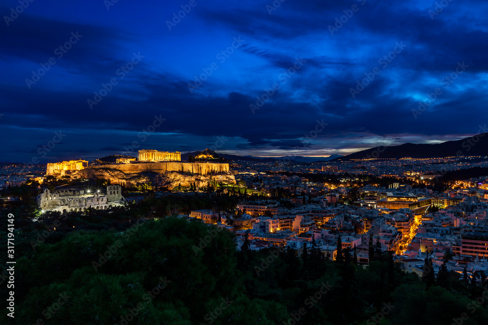 Athens with Acropolis Hill by Night