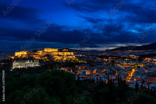 Athens with Acropolis Hill by Night