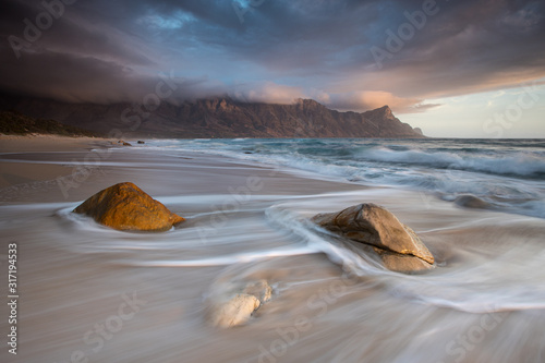 Wide angle landscape image of the stunning beach at Kogelbay in the Western Cape of South Africa photo