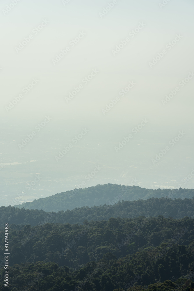 Naklejka premium View from on top mountain of PM 2.5 air pollution problem in Chiang Mai,Thailand.