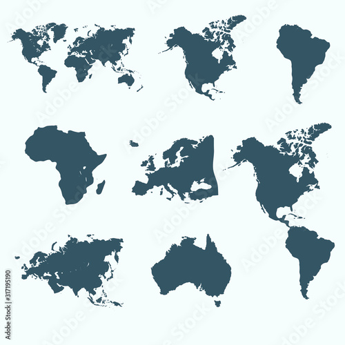  Colorful vector world map. North and South America  Asia  Europe  Africa  Australia. 