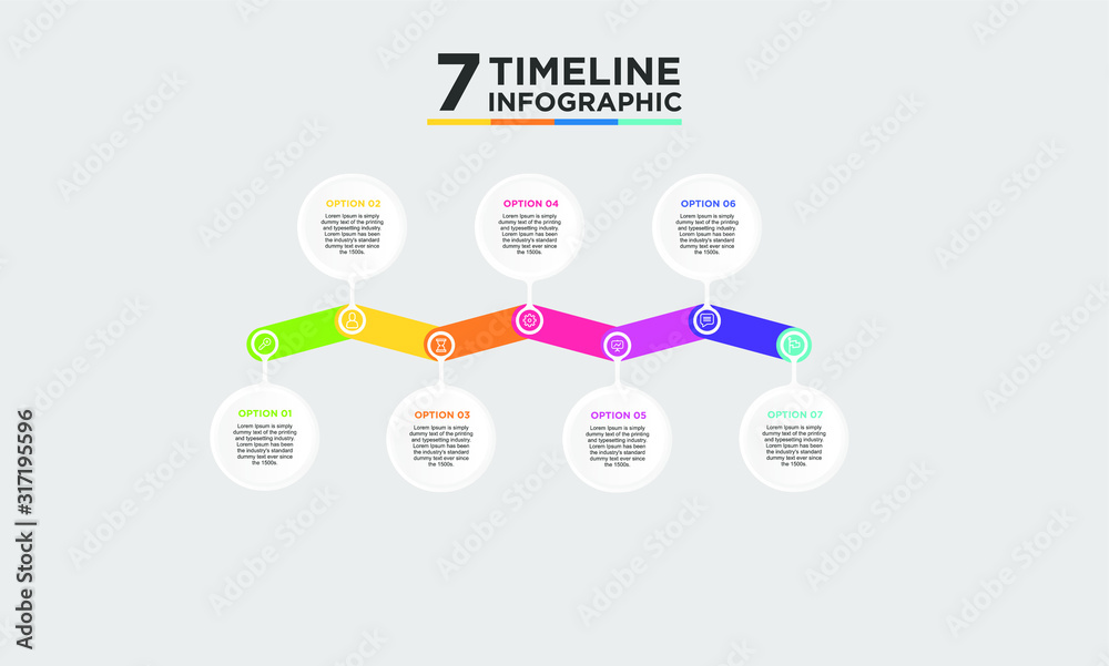 7 step timeline infographic element. Business concept with three options and number, steps or processes. data visualization. Vector illustration. 7 step timeline infographic element. Business concept with three options and number, steps or processes. data visualization. Vector illustration.