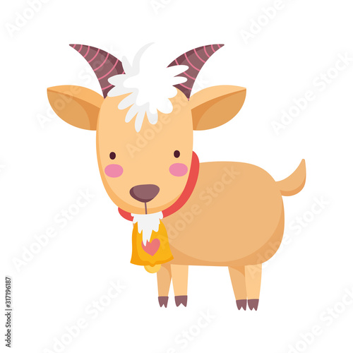goat bovine with bell farm animal cartoon