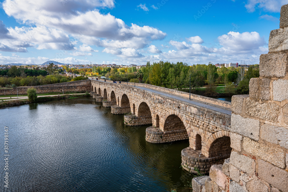 Puente Romano, the Roman Bridge in Merida, Extremadura, Spain.