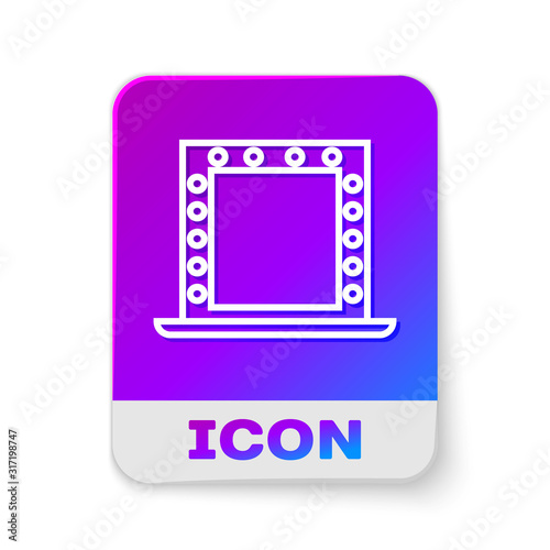 White line Makeup mirror with lights icon isolated on white background. Rectangle color button. Vector Illustration