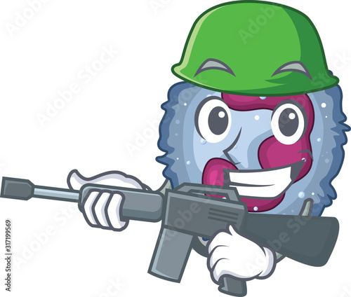 A cartoon design of neutrophil cell Army with machine gun