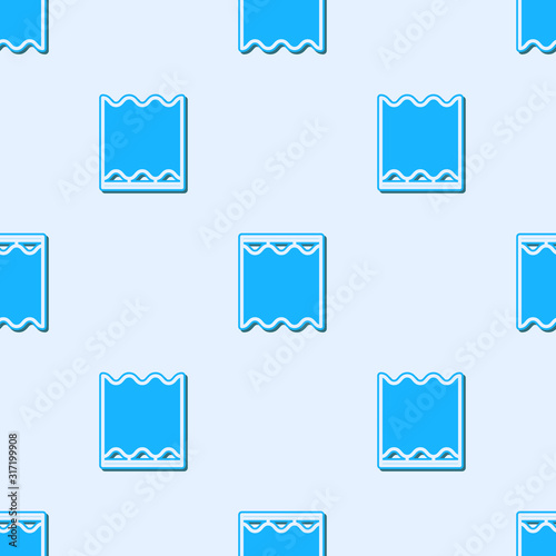 Blue line Curtains icon isolated seamless pattern on grey background. Vector Illustration