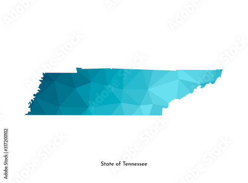Vector isolated illustration icon with simplified blue map's silhouette of State of Tennessee (USA). Polygonal geometric style. White background
