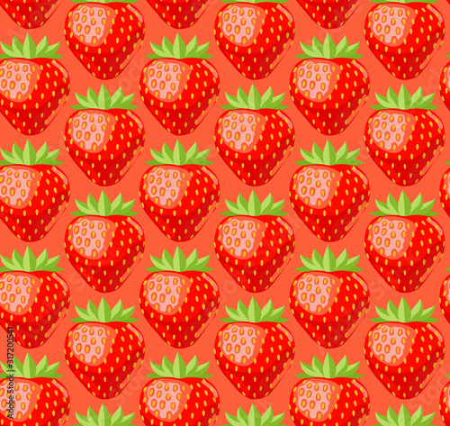 Seamless pattern with juicy strawberries. Bright background with berries. Vector illustration.