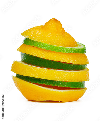 Lemon and lime together isolated on white background