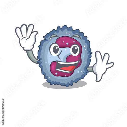 Waving friendly neutrophil cell cartoon character design