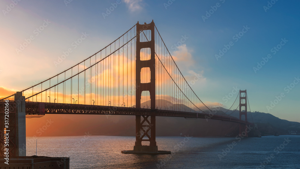 Golden Gate bridge at sunset, San Francisco, California