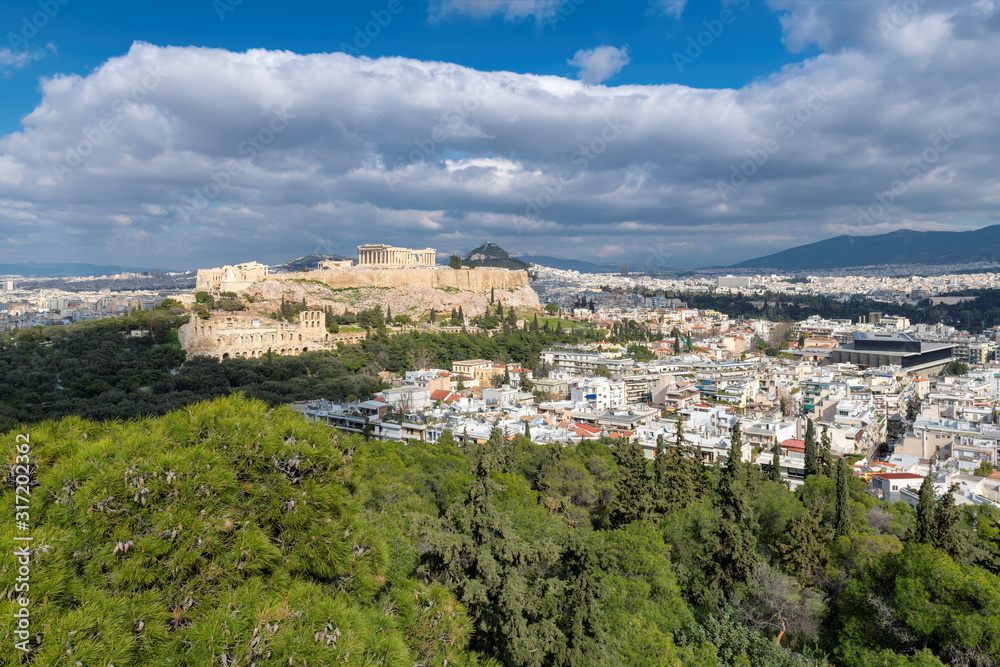 Athens skyline with the Acropolis  and Parthenon Temple at sunny day, Athens, Greece.