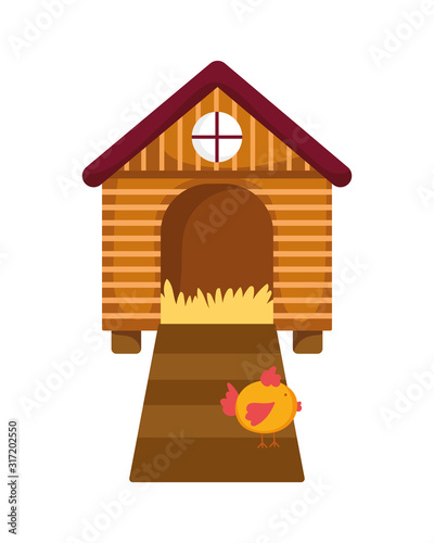 chicken in wooden house farm animal cartoon