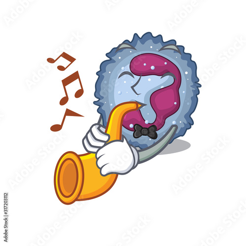 cartoon character style of neutrophil cell performance with trumpet photo