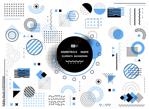 Abstract blue and black geometric memphis shape of modern elements cover design background. illustration vector eps10