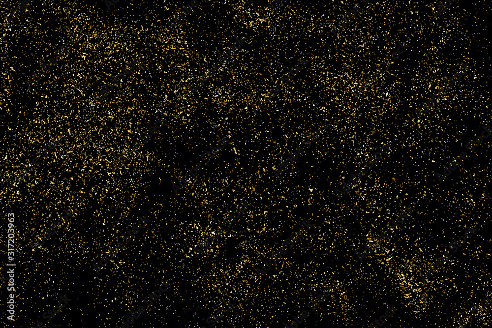 Gold Glitter Texture Isolated On Black. Amber Particles Color. Celebratory Background. Golden Explosion Of Confetti. Design Element. Digitally Generated Image. Vector Illustration, Eps 10.
