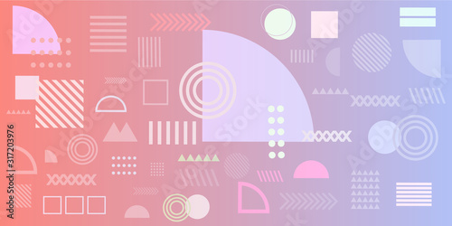 Memphis design elements simple gradient abstract background with circles, line, rectangle, dots, cross, mountain river egypt basic shape vector illustration for business, shirt, and many more. 