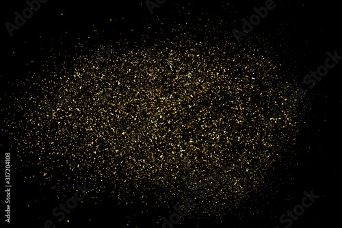 Gold Glitter Texture Isolated On Black. Amber Particles Color. Celebratory Background. Golden Explosion Of Confetti. Design Element. Digitally Generated Image. Vector Illustration  Eps 10.