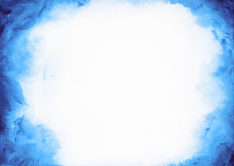 Abstract blue watercolor paint on white paper background