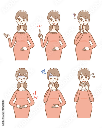 Pregnant woman facial expression variations