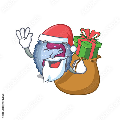 Santa neutrophil cell Cartoon character design having box of gift