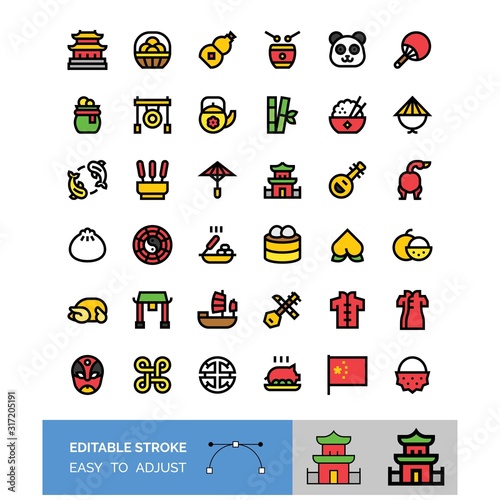 Photography china new year related vector icon set, editable stroke