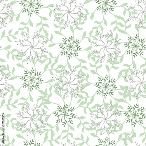 Light green pattern on a white background. Seamless vector illustration for fabric. © Irina