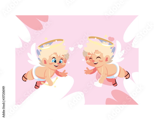 cute cupid angels , valentines day