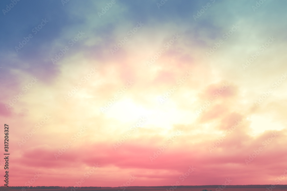 Colorful cloudy sky at sunset. Gradient color. Sky texture. Abstract natural background