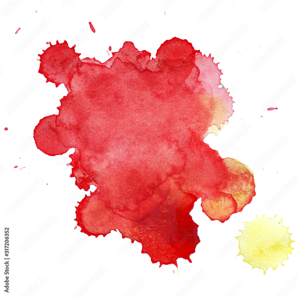 Watercolor splash texture background isolated. A hand-drawn blot, a stain. Watercolor effects. Red abstract background