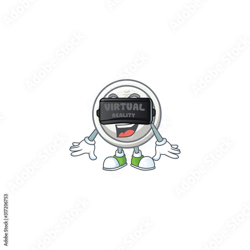 Trendy chinese silver coin character wearing Virtual reality headset