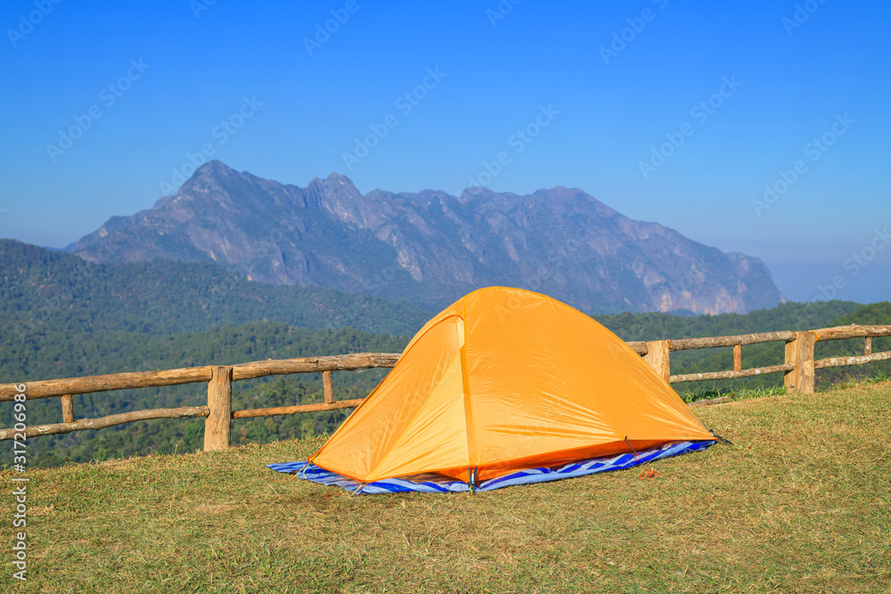 Camping and tent in beautiful forest view.