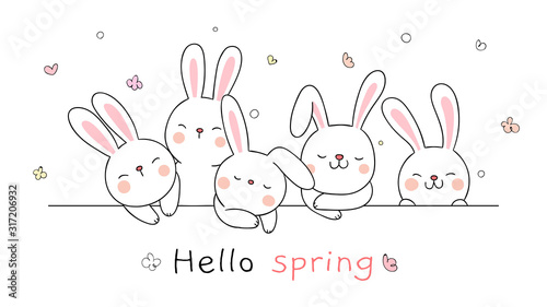 Draw banner cute rabbit for spring season.