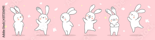Foto Draw banner rabbit on pink pastel for spring season.