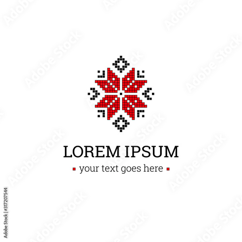 Bulgarian flower motifs logo template. Embroidery textile ornaments. Traditional bulgarian and slavic pattern. Pixel art, pixel pattern.