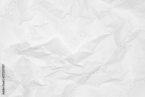 White crumpled paper texture background. Clean white paper. Top view.