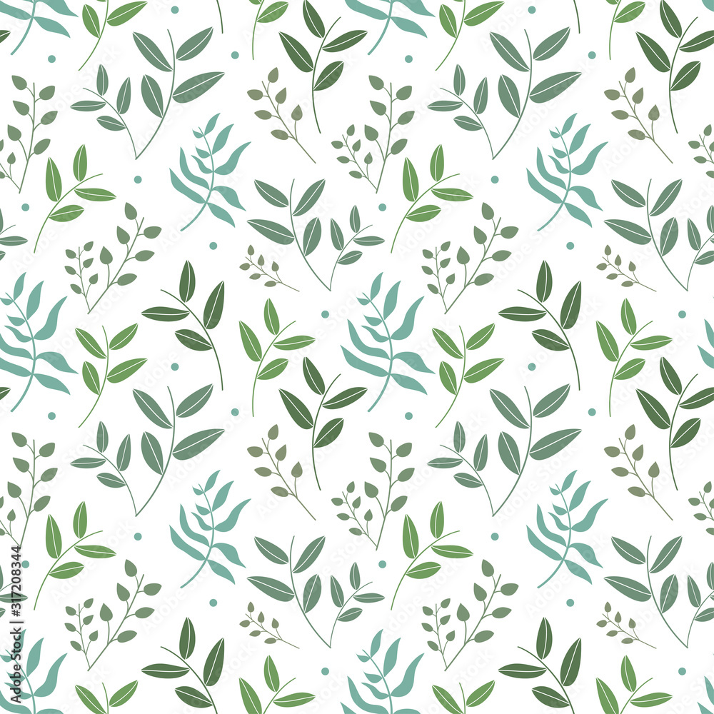 Fototapeta Floral pattern in the white backdrop. Flowers and leaves seamless pattern