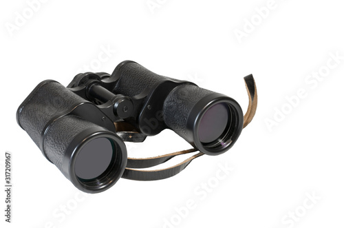 Big black binoculars isolated over white background