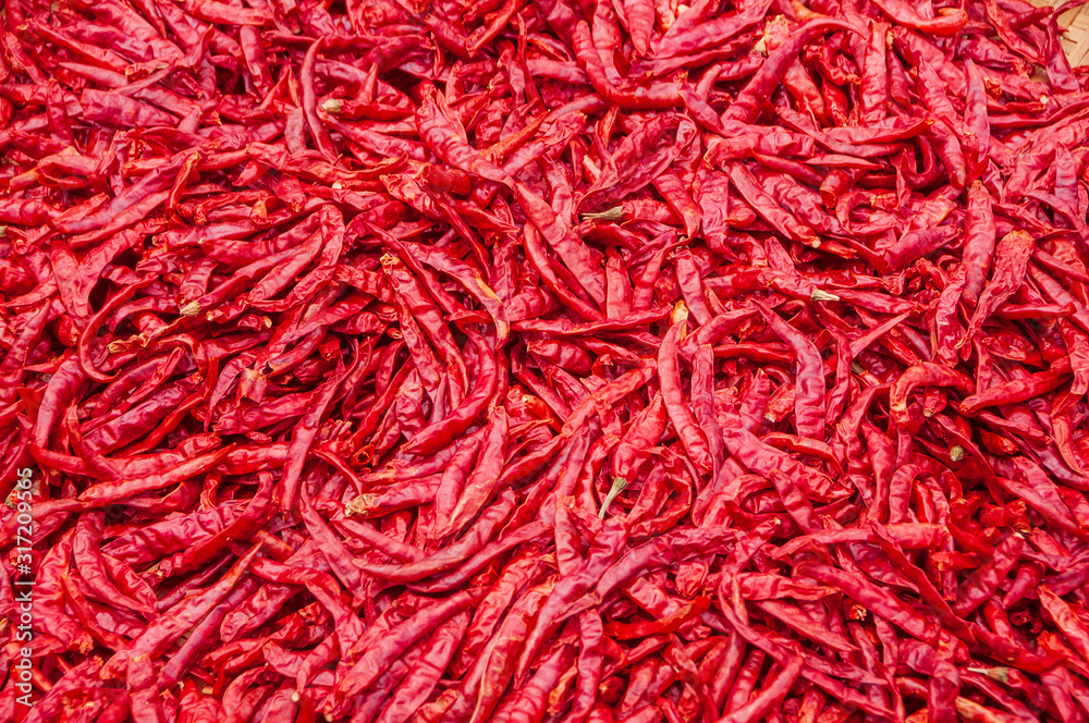 Many dried red hot chili texture for background