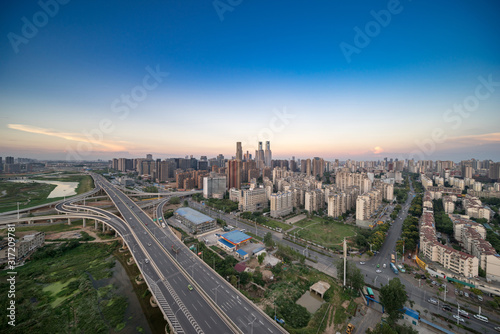 Photography city highway interchange in shanghai on traffic rush hour