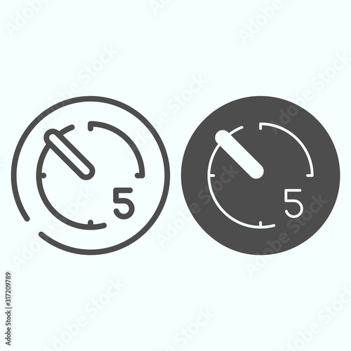 Timer line and solid icon. Stopwatch vector illustration isolated on white. Timer with number five outline style design, designed for web and app. Eps 10.