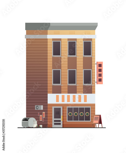 Downtown vector building with shop or store illustration isolated on white background